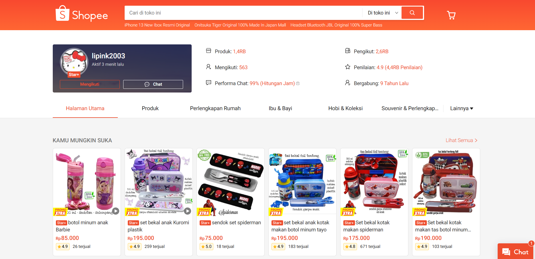 Screenshot Toko Shopee Set Bekal Anak - 5000+ Terjual dengan Rating Tinggi